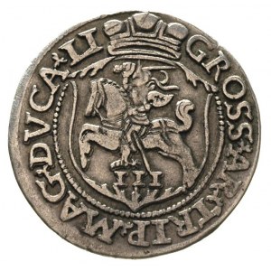 trojak 1563, Wilno, mały monogram królewski, napisy L /...
