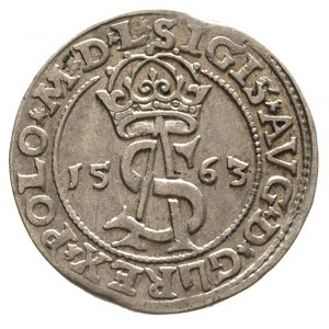 trojak 1563, Wilno, mały monogram królewski, napisy L /...