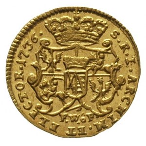 1/4 dukata 1736, Drezno, Fr. 2852, złoto 0.87 g, piękny...