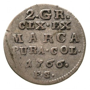 2 grosze srebrne (półzłotek) 1766, Warszawa, tarcza wąs...