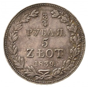 3/4 rubla = 5 złotych 1839, Warszawa, Plage 363, Bitkin...