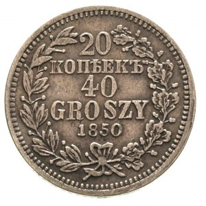 20 kopiejek = 40 groszy 1850, Warszawa, gałązki wieńca ...