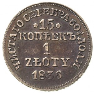 15 kopiejek = 1 złoty 1836, Warszawa, 9 piór w ogonie o...