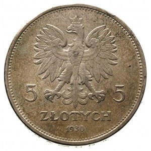 5 złotych 1930, Warszawa, Nike, Parchimowicz 114 c, pat...