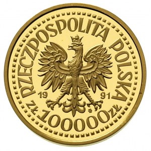 100.000 złotych 1991, Jan Paweł II, na rewersie wypukły...