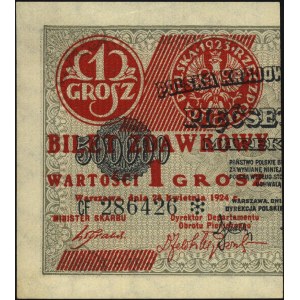 1 grosz 28.04.1924, lewa i prawa połówka, Miłczak 42bL ...