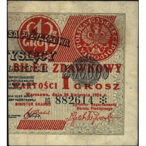 1 grosz 28.04.1924, lewa i prawa połówka, Miłczak 42bL ...