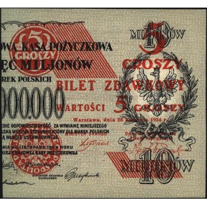 5 groszy 28.04.1924, część prawa, Miłczak 43b, Lucow 70...