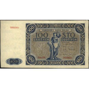 100 złotych 1.07.1948, seria AA 0000000, próba w kolorz...
