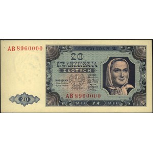 20 złotych 1.07.1948, seria AB 8960000, Miłczak 137b, b...