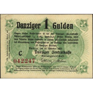1 gulden 22.10.1923, seria C, na stronie odwrotnej nadr...
