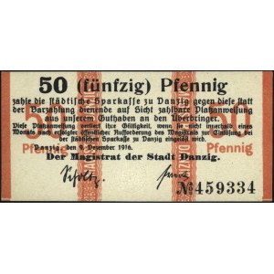 Gdańsk, 10 i 50 fenigów 9.12.1916, z suchym stemplem, P...