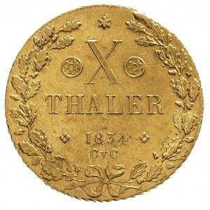 10 talarów 1834, złoto 13.26 g, Fr. 745, Welter 3079, b...