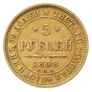 5 rubli 1848 / А-Г, Petersburg, złoto 6.52 g, Bitkin 30...
