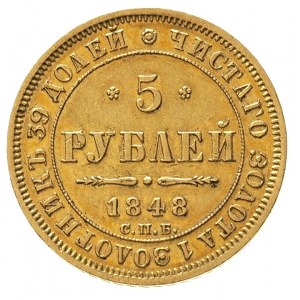 5 rubli 1848 / А-Г, Petersburg, złoto 6.50 g, Bitkin 30...