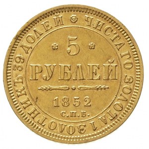 5 rubli 1852 / А-Г, Petersburg, złoto 6.53 g, Bitkin 35