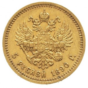 5 rubli 1890, Petersburg, złoto 6.45 g, Bitkin 35