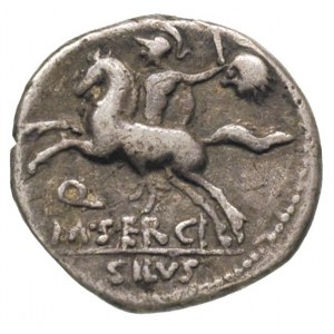 M. Sergius Silus, 116-115 pne, denar, Aw: Głowa Romy w ...