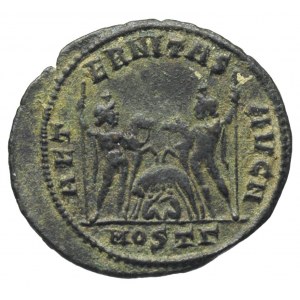 Maksencjusz 306-312, follis 309, Ostia, Aw: Głowa cesar...