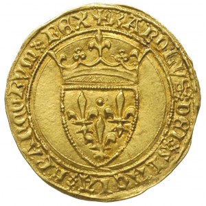 Karol VI 1380-1422, ecu d’or, Aw: Herb Francji nad nim ...