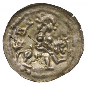 Mieszko III 1173-1201, brakteat; Postać na koniu w praw...