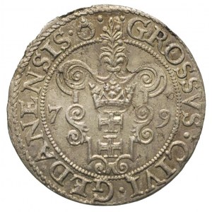 grosz 1579, Gdańsk, odmiana z kropką po REX, patyna