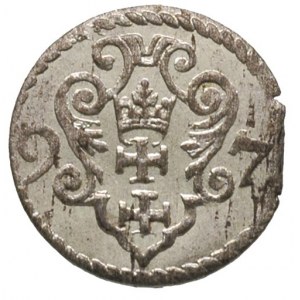 denar 1597, Gdańsk, drobna wada blachy, duże lustro men...