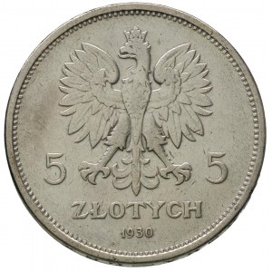 5 złotych 1930, Warszawa, Nike, Parchimowicz 114 c, lek...