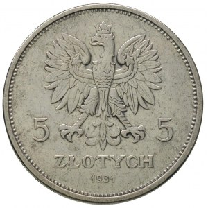 5 złotych 1931, Warszawa, Nike, Parchimowicz 114 d, lek...