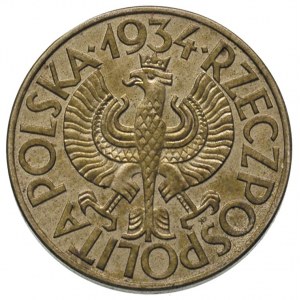 10 złotych 1934, 10 w klamrach, na rewersie wypukły nap...
