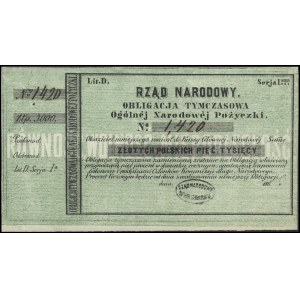 obligacja tymczasowa na 5.000 złotych 186., z numeracją...