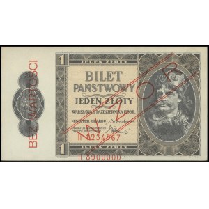 1 złoty 1.10.1938, seria H 1234567, H 8900000, WZÓR, be...