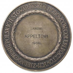 medal nagrodowy dla Jana Appelta 1934 r., Aw: W wieńcu ...