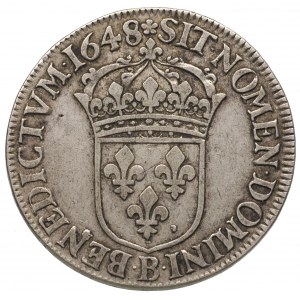 Ludwik XIV 1643-1715, ecu 1648, Rouen, srebro 27.11, Du...