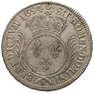 Ludwik XIV 1643-1715, ecu 1694, Bordeaux, srebro 26.96 ...