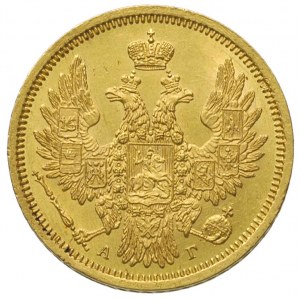 5 rubli 1855, Petersburg, złoto 6.54 g, Bitkin 38, Fr. ...