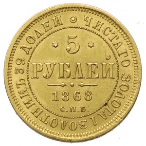 5 rubli 1868, Petersburg, złoto 6.52 g, Bitkin 16, Fr. ...