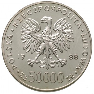 50.000 złotych 1988, Warszawa, Józef Piłsudski, na rewe...