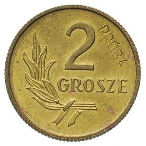 2 grosze 1949, Warszawa, na rewersie wklęsły napis PRÓB...
