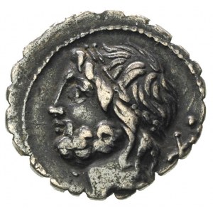 L. Scipio Asiaticus, denar serratus 106 pne, Aw: Głowa ...