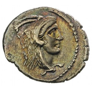 L. Papius Celsus, denar 45 pne, Aw: Głowa Juno Sospita ...