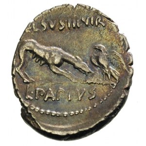 L. Papius Celsus, denar 45 pne, Aw: Głowa Juno Sospita ...
