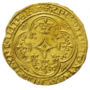 Karol VI 1380-1422, ecu d’or, Aw: Ukoronowana tarcza z ...