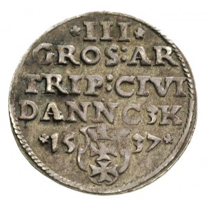 trojak 1537, Gdańsk, na awersie końcówka napisu PRVS, I...