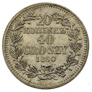 20 kopiejek = 40 groszy 1850, Warszawa, dwa żołędzie pr...