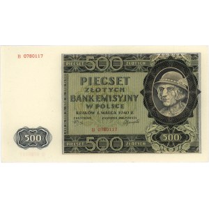 500 złotych 1.03.1940, seria B, Miłczak 98a, Lucow 801 ...