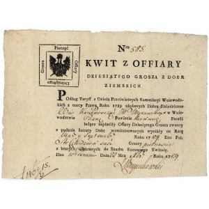 kwit z ofiary dziesiątego grosza z dóbr ziemskich, 22.1...