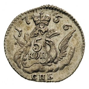5 kopiejek 1756 CG<, Petersburg, Diakov 409, wyśmienite