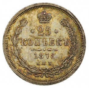 25 kopiejek 1878 Y-A, Petersburg, Bitkin 156, pięknie z...