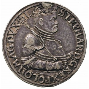 talar 1586, Nagybanya, Aw: Półpostać króla i napis w ot...